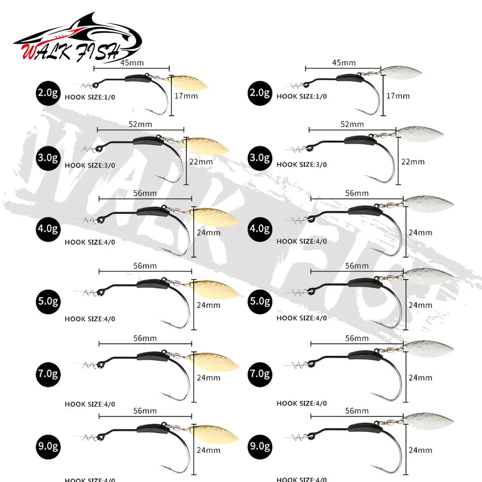 ウェイテッドフック スプーン付き 2〜9g 3本入 WALK FISH / ウォークフィッシュ