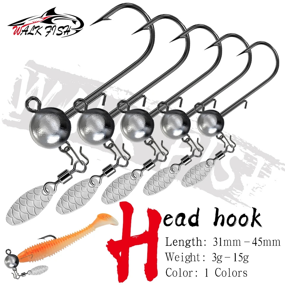 ラウンドジグヘッド ブレード付き 3〜15g 5個入 WALK FISH / ウォークフィッシュ