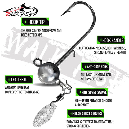 ラウンドジグヘッド ブレード付き 3〜15g 5個入 WALK FISH / ウォークフィッシュ